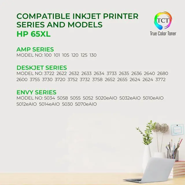 Alt view image 2 of 6 - 65XL Ink Cartridge 3 Pack - Compatible Replacement for HP 65XL N9K04AN N9K03AN High Yield Works with HP Deskjet 3720 3730 3755 Printers (Black Tri-Color)