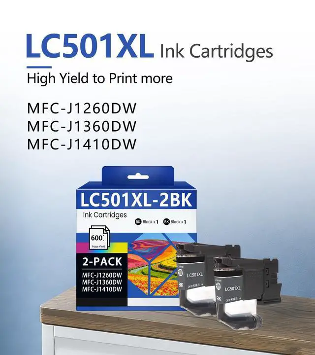 Alt view image 2 of 7 - LC501XL LC501XLBK High Yield Ink Cartridges Compatible for Brother LC501 LC501 XL MFC-J1360DW MFC-J1260W MFC-J1410DW Printer (2 Black)