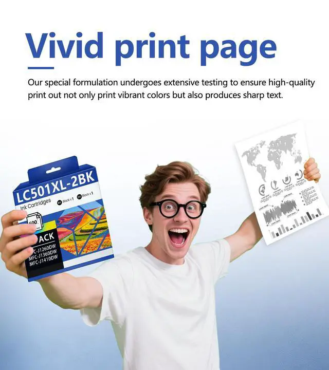 Alt view image 5 of 7 - LC501XL LC501XLBK High Yield Ink Cartridges Compatible for Brother LC501 LC501 XL MFC-J1360DW MFC-J1260W MFC-J1410DW Printer (2 Black)