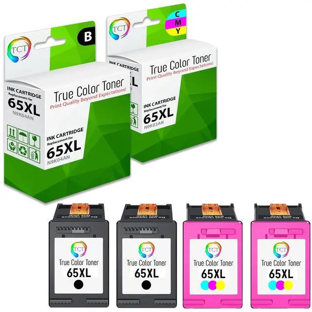 Main image of 65XL Ink Cartridge 4 Pack - Compatible Replacement for HP 65XL 65 XL Works with HP Deskjet 3720 3721 3730 Printers (2 Black N9K04AN 2 Tri-Color N9K03AN)