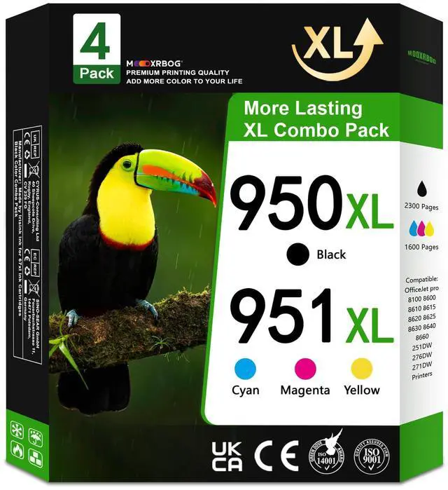 Main image of 950xl 951xl Ink cartridges Combo Pack Compatible for hp 950 951 Ink cartridges Combo Pack Replacement for OfficeJet Pro 8100 8600 8610 8615 8620 8625 8630 251DW 276DW Printers (4-Pack, BK/C/M/Y)