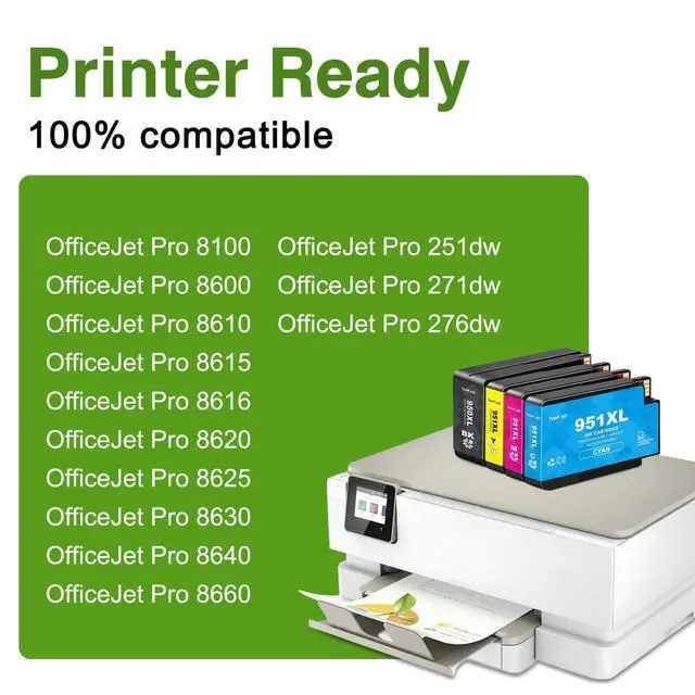 Alt view image 2 of 7 - 950XL 951XL Ink Cartridge Combo Pack (1Black,1Cyan,1Magenta,1Yellow) Replacement for HP 950 XL 951 XL, Works with OfficeJet Pro 8600 8610 8620 8100 8630 8660 8640 8615 251DW 276DW Printer