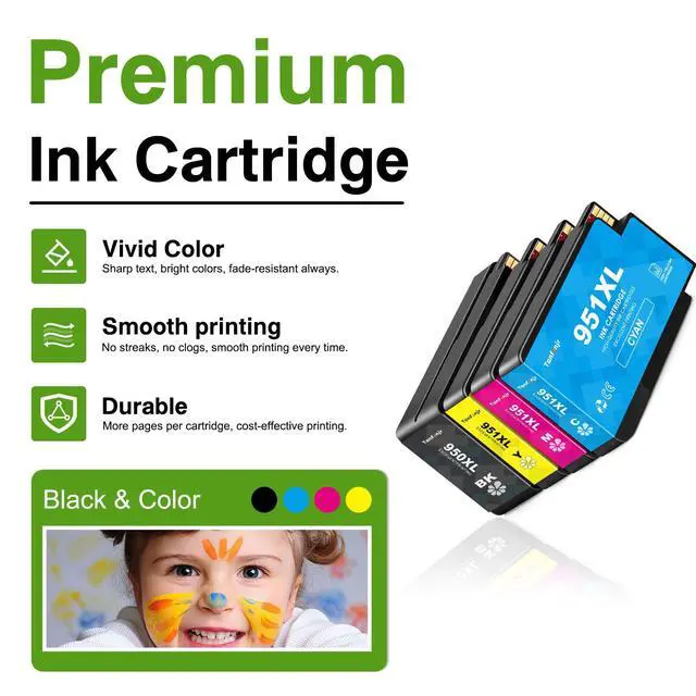 Alt view image 4 of 7 - 950XL 951XL Ink Cartridge Combo Pack (1Black,1Cyan,1Magenta,1Yellow) Replacement for HP 950 XL 951 XL, Works with OfficeJet Pro 8600 8610 8620 8100 8630 8660 8640 8615 251DW 276DW Printer