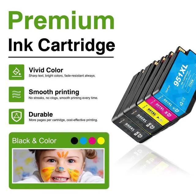 Alt view image 4 of 7 - 950XL 951XL Ink Cartridge Combo Pack (2Black,1Cyan,1Magenta,1Yellow) Replacement for HP 950 XL 951 XL, Works with OfficeJet Pro 8600 8610 8620 8100 8630 8660 8640 8615 251DW 276DW Printer