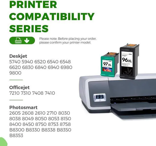 Main image of 96 97 Ink Cartridges Replacement for HP 96/97 96XL 97XL Ink Deskjet 6940 5940 6840 6988 6980 Officejet 7310 7410 7210 Photosmart 8050 (2 Packs, 1 Black/1 Tri-Color)