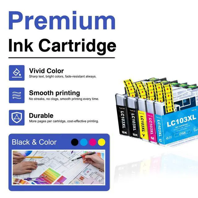 Alt view image 4 of 7 - LC103XL High Yield Ink Cartridges 4-Pack (BK/C/M/Y) Replacement for Brother LC101 LC101XL LC103 LC103XL Ink, Work with MFC-J870DW MFC-J6920DW MFC-J6520DW Printer