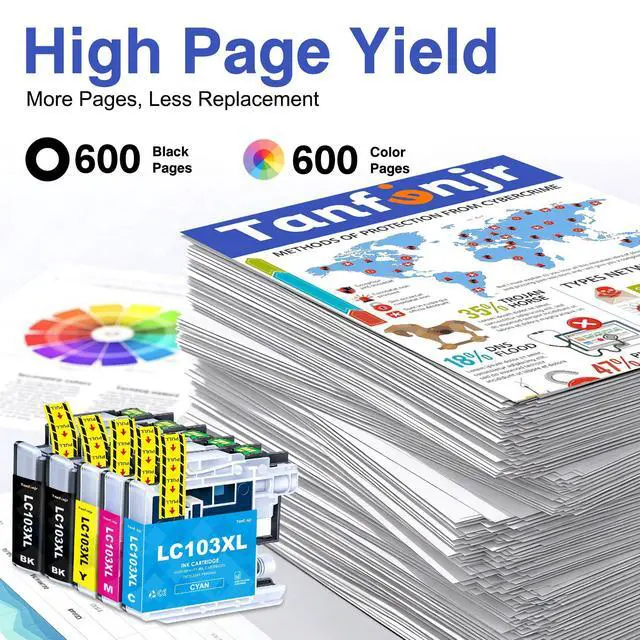 Alt view image 3 of 7 - LC103XL High Yield Ink Cartridges 4-Pack (BK/C/M/Y) Replacement for Brother LC101 LC101XL LC103 LC103XL Ink, Work with MFC-J870DW MFC-J6920DW MFC-J6520DW Printer