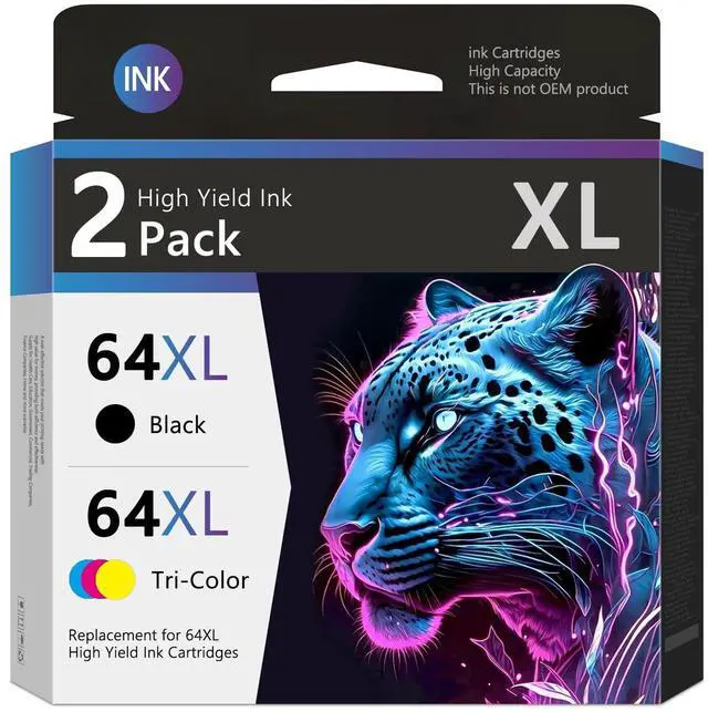 Main image of 64xl Black and Color Ink Cartridge Replacement for HP 64XL Ink Cartridge Pack for Envy Photo 7855 7858 7800 7100 7155 6255 7164 Inspire 7255e 7955e 7958e 7900e Tango, 2-Pack