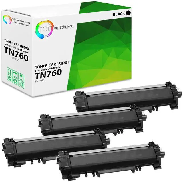 Main image of TN760 Toner Cartridge 4 Pack - Compatible Replacement for Brother TN-760 TN760 Black High Yield Works with Brother HL-L2350DW L2370DW DCP-L2550DW MFC-L2710DW L2730DW Printers (3,000 Pages)