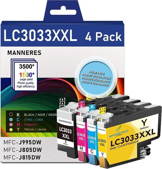 Main image of LC3033 BK/C/M/Y Super High Yield Ink Cartridge Compatible for Brother LC3033XXL Ink Cartridge Replacement for Brother LC3035 LC3033 Ink MFC-J995DW MFC-J995DWXL MFC-J815DW MFC-J805DW Printer (4-Pack)