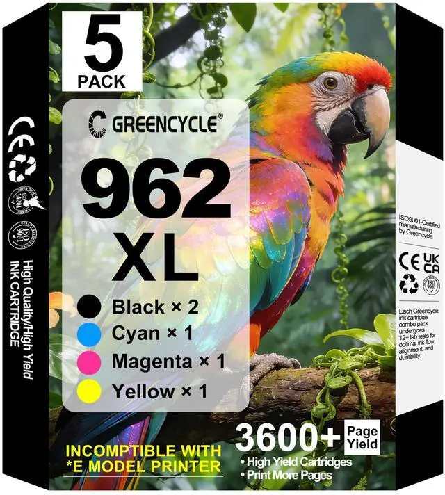 Main image of Compatible for HP 962XL Ink Cartridge Combo Pack 5PK, 962 XL Printer Ink | Upgraded Chip, Black & Color Combo Pack, High Yield, Compatible with Non e Series OfficeJet Pro 9010 9015 9018 9025 Printers