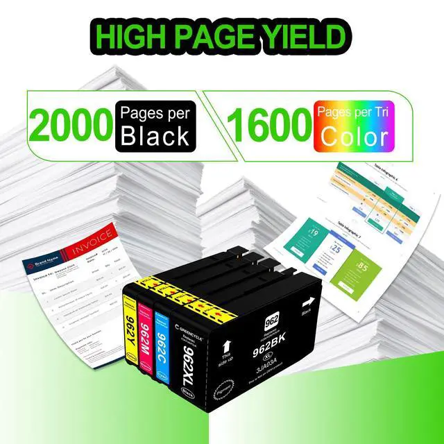 Alt view image 4 of 7 - Compatible for HP 962XL Ink Cartridge Combo Pack 5PK, 962 XL Printer Ink | Upgraded Chip, Black & Color Combo Pack, High Yield, Compatible with Non e Series OfficeJet Pro 9010 9015 9018 9025 Printers