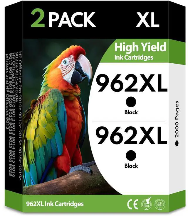 Main image of 962XL 962 Ink Cartridges 2 Black High Yield, Replacement for HP 962 XL, Compatible with HP OfficeJet Pro 9010 9012 9015 9018 9020 9025 9012e 9015e 9018e 9025e Printers