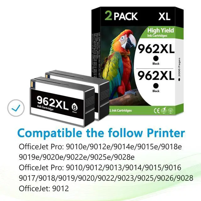 Alt view image 2 of 7 - 962XL 962 Ink Cartridges 2 Black High Yield, Replacement for HP 962 XL, Compatible with HP OfficeJet Pro 9010 9012 9015 9018 9020 9025 9012e 9015e 9018e 9025e Printers