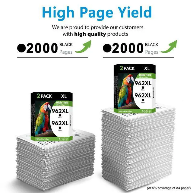 Alt view image 3 of 7 - 962XL 962 Ink Cartridges 2 Black High Yield, Replacement for HP 962 XL, Compatible with HP OfficeJet Pro 9010 9012 9015 9018 9020 9025 9012e 9015e 9018e 9025e Printers