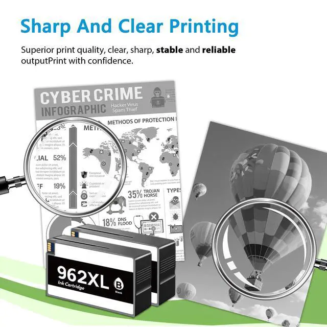 Alt view image 4 of 7 - 962XL 962 Ink Cartridges 2 Black High Yield, Replacement for HP 962 XL, Compatible with HP OfficeJet Pro 9010 9012 9015 9018 9020 9025 9012e 9015e 9018e 9025e Printers