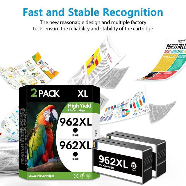 Alt view image 7 of 7 - 962XL 962 Ink Cartridges 2 Black High Yield, Replacement for HP 962 XL, Compatible with HP OfficeJet Pro 9010 9012 9015 9018 9020 9025 9012e 9015e 9018e 9025e Printers