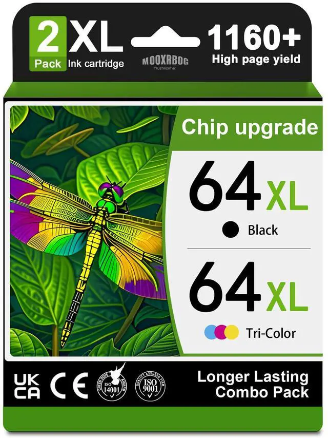 Main image of 64XL Ink Cartridges Black/Tri-Color Combo Pack (2-Pack) Compatible 64XL Ink Cartridges Replacement for Envy Photo 7855 7858 7800 7100 7155 6255 7164 Inspire 7255e 7955e 7958e 7900e Printer