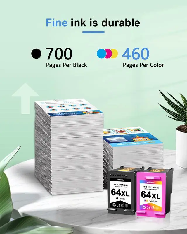 Alt view image 3 of 6 - 64XL Ink Cartridges Black/Tri-Color Combo Pack (2-Pack) Compatible 64XL Ink Cartridges Replacement for Envy Photo 7855 7858 7800 7100 7155 6255 7164 Inspire 7255e 7955e 7958e 7900e Printer