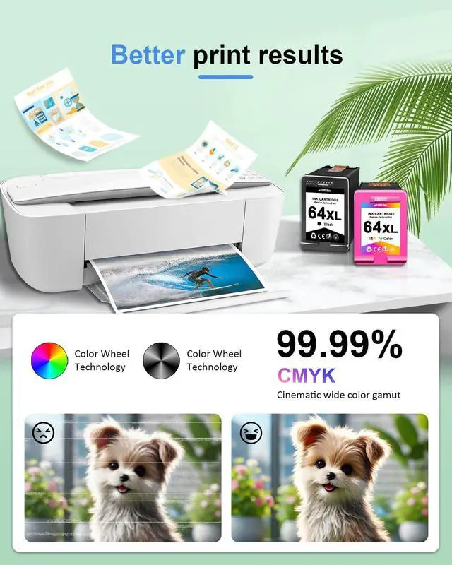 Alt view image 4 of 6 - 64XL Ink Cartridges Black/Tri-Color Combo Pack (2-Pack) Compatible 64XL Ink Cartridges Replacement for Envy Photo 7855 7858 7800 7100 7155 6255 7164 Inspire 7255e 7955e 7958e 7900e Printer