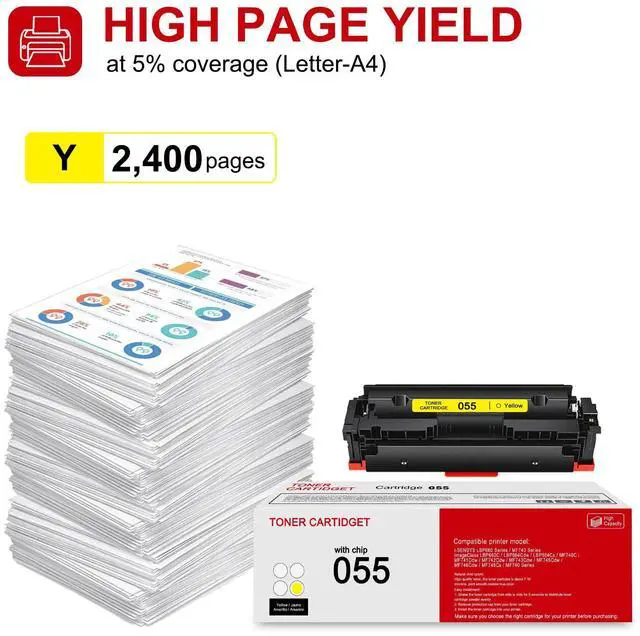 Alt view image 3 of 6 - 1 Pack 055 3013C001 Yellow Toner Cartridge: Compatible CRG-055 Replacement for Canon i-SENSYS LBP660 MF740 Series ImageClass LBP664Cdw LBP664Cx MF740C MF741Cdw MF743Cdw MF746Cdw MF740 Series Printer