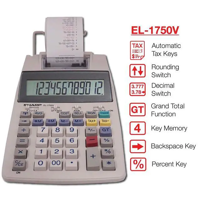Alt view image 2 of 5 - El-1750V 12-Digit Desktop Printing Calculator, White