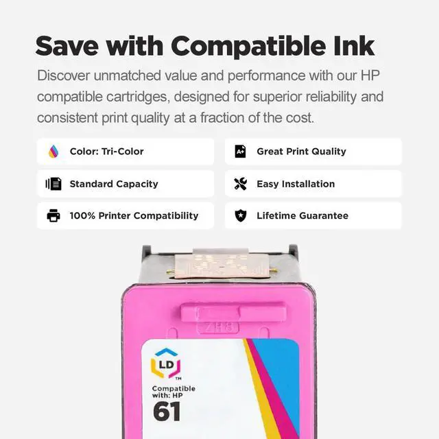 Alt view image 6 of 7 - Remanufactured Replacement for HP 61 / 61XL Set of 6 High Yie Ink Cartridges: 3 CH561WN / CH563WN Black & 3 CH562WN / CH564WN Tri-Color for use in DeskJet, Envy & OfficeJet Series Printers