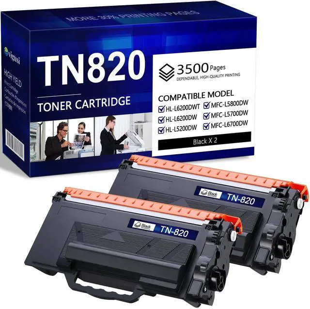 Main image of TN820 Toner Cartridge Black 2-Pack Replacement for Brother TN-820 TN 820 Toner for HL-L6200DW MFC-L5850DW MFC-L5700DW HL-L5200DW MFC-L5900DW Printer Up to 3,500 Pages