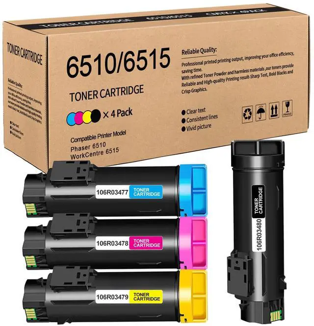 Main image of 6510 6515 Extra High Capacity 4-Color Set Compatible 106R03480 106R03477 106R03478 106R03479 Toner Cartridge Replacement for Xerox Phaser 6510 WorkCentre 6515 Printer Toner (BK/C/M/Y)