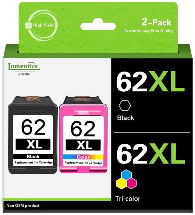 Main image of 62XL Ink Cartridge Combo Pack (2 Pack,1Black/1Tricolor) -LOMENTI Compatible Ink Cartridges Replacement for HP 62 62XL Ink Cartridge for Envy 7640 5540 5642 5660 OfficeJet 250 5740 8040 Printer