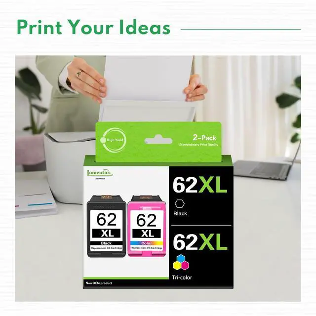 Alt view image 7 of 7 - 62XL Ink Cartridge Combo Pack (2 Pack,1Black/1Tricolor) -LOMENTI Compatible Ink Cartridges Replacement for HP 62 62XL Ink Cartridge for Envy 7640 5540 5642 5660 OfficeJet 250 5740 8040 Printer