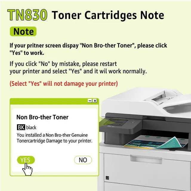 Alt view image 5 of 7 - TN830 Toner Cartridge 2-Pack Compatible Replacement for Brother TN 830 TN-830 Black Toner Use with DCP-L2640DW HL-L2400D HL-L2405W HL-L2460DW HL-L2480DW MFC-L2820DW L2820DWXL Printer