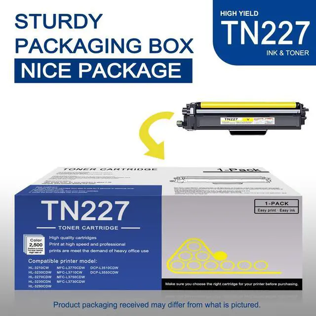 Alt view image 5 of 6 - 1 Pack TN227 Yellow Toner Cartridge High Yield Compatible TN227 Replacement for Brother MFC-L3770CDW L3710CW L3750CDW HL-3210CW 3270CDW 3290CDW DCP-L3510CDW L3550CDW Printer