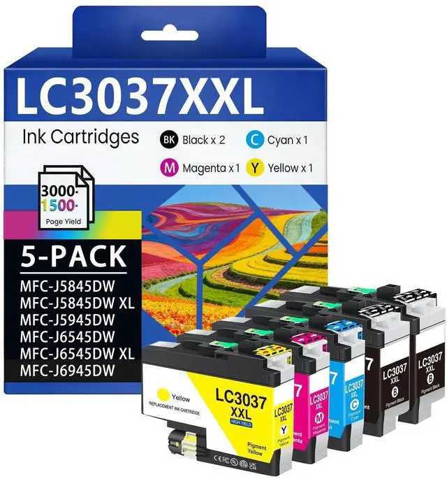 Main image of LC3037XXL Ink Cartridges High-Yield LC3037BK LC3037C LC3037M LC3037Y Replacement for Brother MFC-J5945DW MFC-J5845DW MFC-J5845DWXL MFC-J6545DW MFC-J6545DWXL MFC-J6945DW Printers (5 Pack)