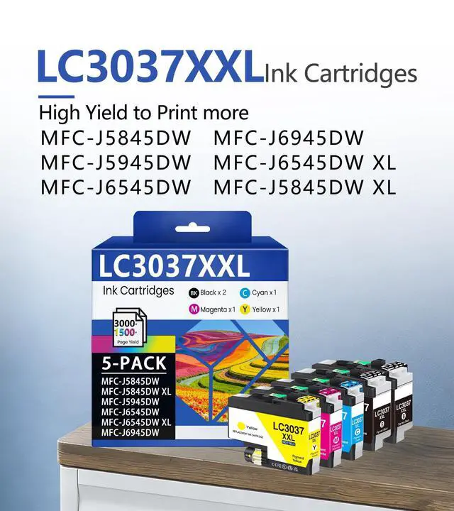 Alt view image 2 of 7 - LC3037XXL Ink Cartridges High-Yield LC3037BK LC3037C LC3037M LC3037Y Replacement for Brother MFC-J5945DW MFC-J5845DW MFC-J5845DWXL MFC-J6545DW MFC-J6545DWXL MFC-J6945DW Printers (5 Pack)