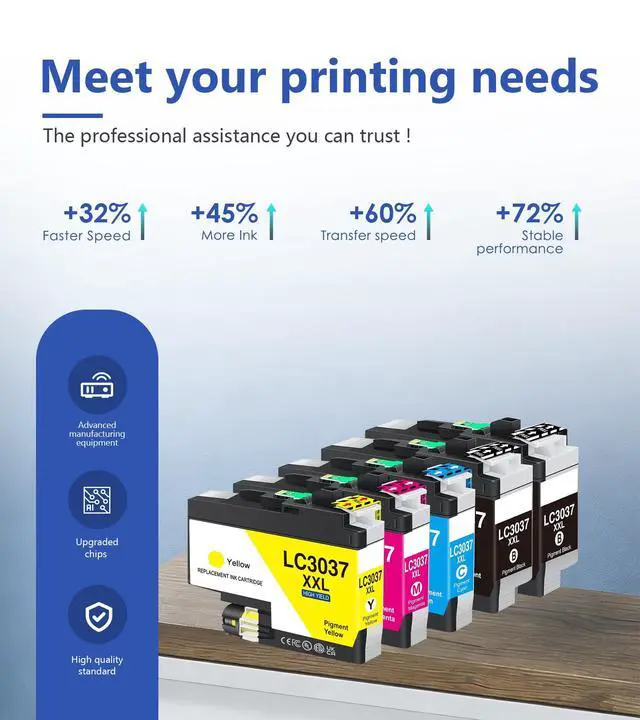 Alt view image 4 of 7 - LC3037XXL Ink Cartridges High-Yield LC3037BK LC3037C LC3037M LC3037Y Replacement for Brother MFC-J5945DW MFC-J5845DW MFC-J5845DWXL MFC-J6545DW MFC-J6545DWXL MFC-J6945DW Printers (5 Pack)