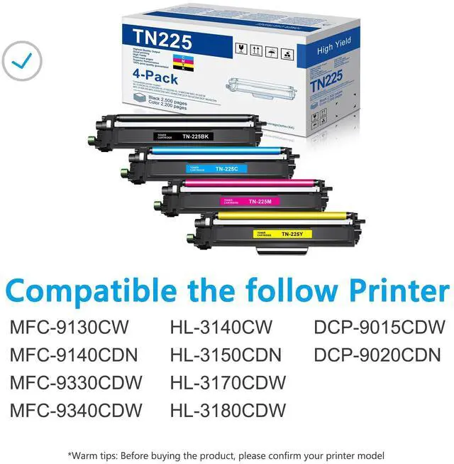 Alt view image 2 of 7 - TN221 TN225 TN-221 TN-225 Toner Cartridges 4-Pack Replacement for Brother TN 225 TN-225 MFC-9130CW HL-3140CW HL-3170CDW HL-3180CDW MFC-9330CDW MFC-9340CDW Color Printer (1BK+1C+1M+1Y)