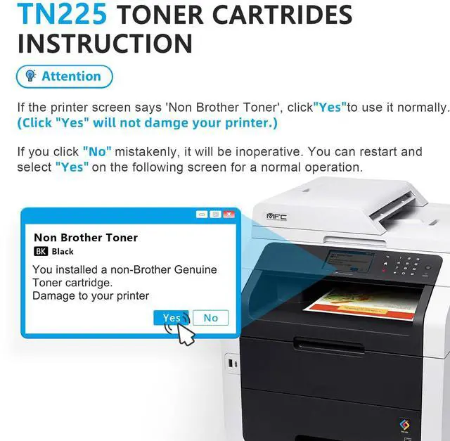 Alt view image 7 of 7 - TN221 TN225 TN-221 TN-225 Toner Cartridges 4-Pack Replacement for Brother TN 225 TN-225 MFC-9130CW HL-3140CW HL-3170CDW HL-3180CDW MFC-9330CDW MFC-9340CDW Color Printer (1BK+1C+1M+1Y)