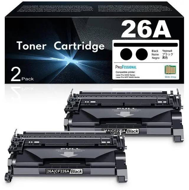 Main image of 26A CF226A Black Toner Cartridge with Chip 2-Pack Replacement for HP 26A CF226A Works with Laser Pro M402d M402n M402dw M402dne MFP M426m M426dw M426fdw M427dw Printer