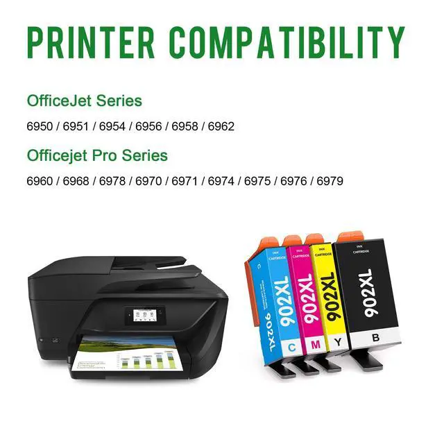 Alt view image 2 of 7 - Compatible for 902XL Ink Cartridges Combo Pack Replacement for HP 902 Ink Cartridges Work with HP OfficeJet Pro 6978 6970 6968 6958 6960 6962 Printers (Black, Cyan, Magenta, Yellow, 4 Pack)