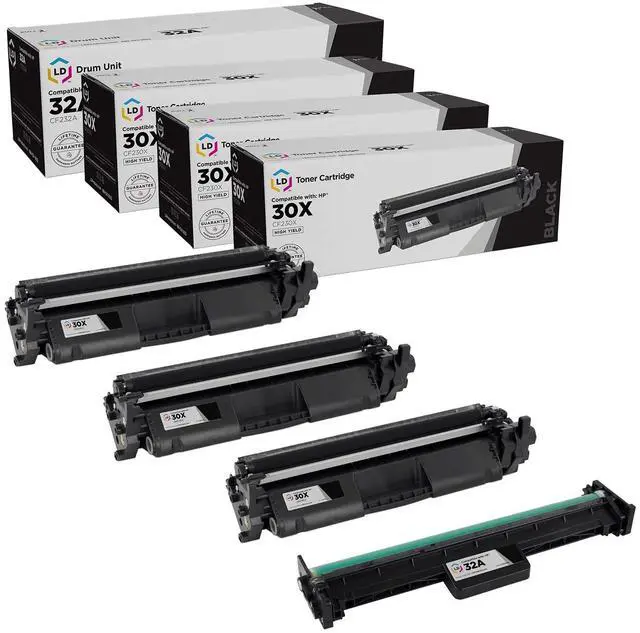 Main image of Products Compatible Toner & Drum Cartridge Replacement for HP 30X CF230X 30A Toner & 32A CF232A Drum for LaserJet Pro M203dw M203dn MFP M227fdw M227fdn Printer (3 Black Toners, 1 Drum, 4-Pack)