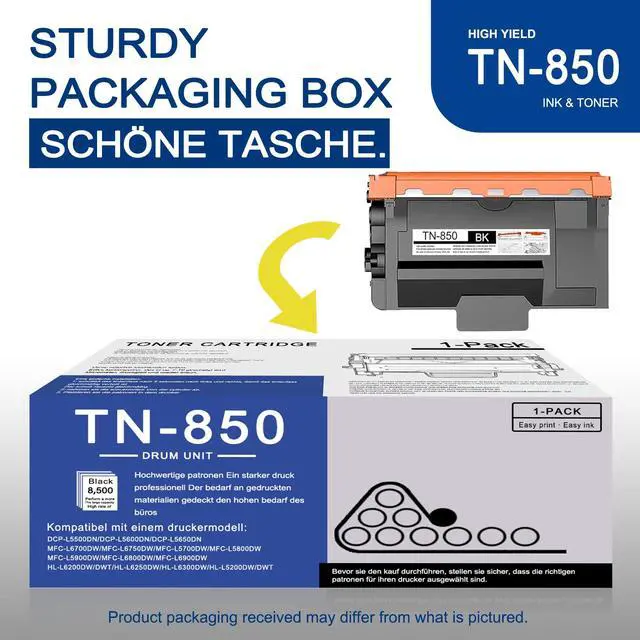 Alt view image 4 of 6 - 1 Pack TN850 TN-850 High Yield Black Toner Cartridge Compatible TN850 Replacement for Brother DCP-L5500DN L5600DN MFC-L6700DW L6750DW L5700DW L5800DW L5900DW L6800DW HL-L6200DW/DWT L6250DW Printer
