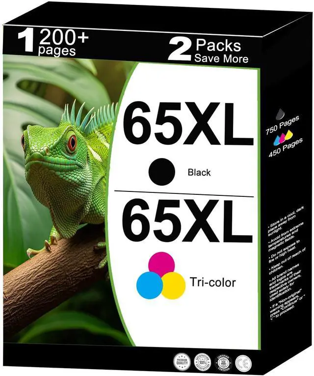 Main image of 65XL Ink Cartridge Combo Pack Compatible for HP 65 HP65 XL Fit for Officejet Envy 5055 DeskJet 3755 3700 3772 2600 3752 Envy 5000 5052 5070 AMP 100 120 Printer 2-Pack Black Tri-Color with V10.5.1 Chip
