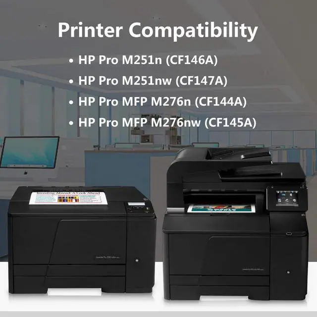 Alt view image 3 of 7 - 4 Pack (BK/C/M/Y) 131A | CF210A CF211A CF212A CF213A Remanufactured Toner Cartridge Replacement for HP Color Laserjet Pro M251n(CF146A) M251nw(CF147A) M276n(CF144A) M276nw(CF145A) Printer