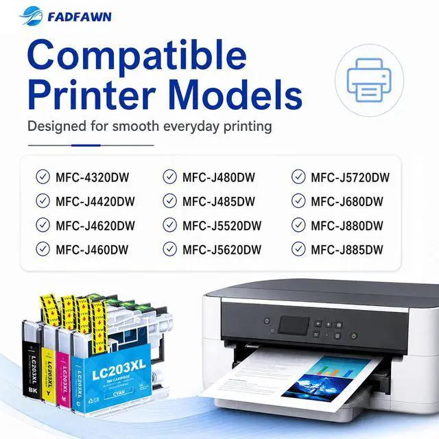 Alt view image 3 of 7 - LC203XL LC203 Ink Cartridges Replacement for Brother Printer LC203 LC201 XL Ink Cartridges High Yield Work With MFC-4320DW MFC-J460DW MFC-J480DW MFC-J485DW MFC-J680DW MFC-J885DW (4-Pack, BK/C/M/Y)