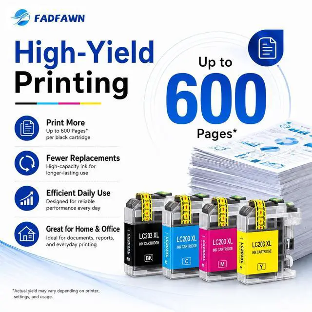 Alt view image 4 of 7 - LC203XL LC203 Ink Cartridges Replacement for Brother Printer LC203 LC201 XL Ink Cartridges High Yield Work With MFC-4320DW MFC-J460DW MFC-J480DW MFC-J485DW MFC-J680DW MFC-J885DW (4-Pack, BK/C/M/Y)