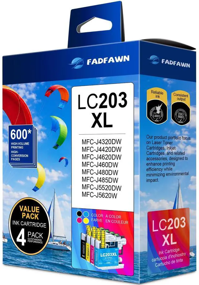 Main image of LC203XL LC203 Ink Cartridges Replacement for Brother Printer LC203 LC201 XL Ink Cartridges High Yield Work With MFC-4320DW MFC-J460DW MFC-J480DW MFC-J485DW MFC-J680DW MFC-J885DW (4-Pack, BK/C/M/Y)