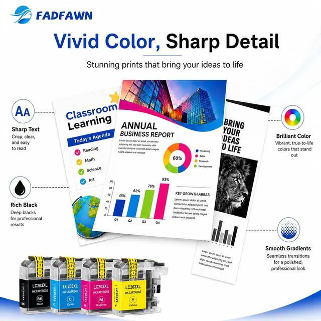 Alt view image 5 of 7 - LC203XL LC203 Ink Cartridges Replacement for Brother Printer LC203 LC201 XL Ink Cartridges High Yield Work With MFC-4320DW MFC-J460DW MFC-J480DW MFC-J485DW MFC-J680DW MFC-J885DW (4-Pack, BK/C/M/Y)