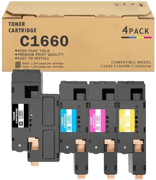Main image of C1660 Toner Cartridge Replacement for 4G9HP DWGCP V3W4C V53F6 Toner Compatible with Dell C1660 C1660W C1660cnw Printer (Black Cyan Magenta Yellow, 4 Pack)