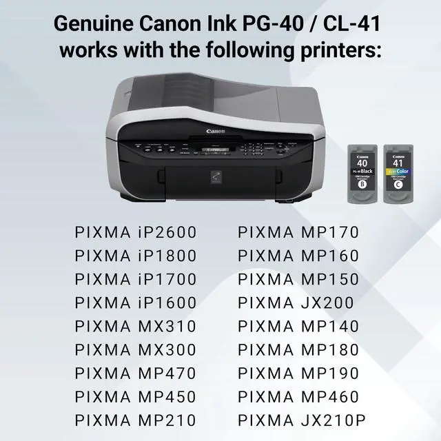 Alt view image 5 of 7 - PG-40/CL-41 Genuine Black Ink and Color Cartridge Value Pack with 50-Sheet Photo Paper, Compatible with iP2600/1800/1700/1600, MX310/300, MP470/460/450/210/170/160/150/140/180/190, JX200/210P